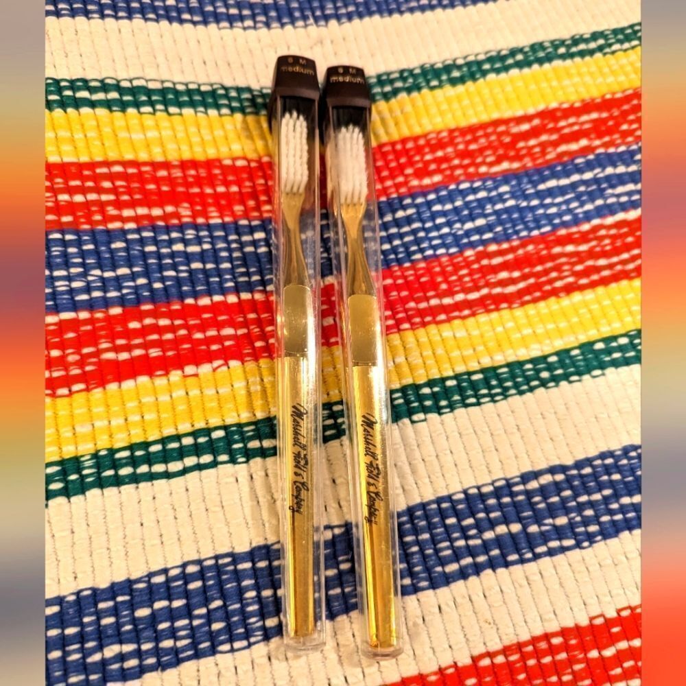 70s 80s Vintage Marshall Fields gold tone toothbrush set NIP Rare